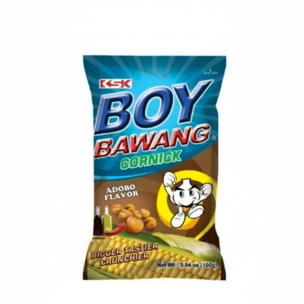Boy Bawang Cornick Adobo Flavor snack package on a white background